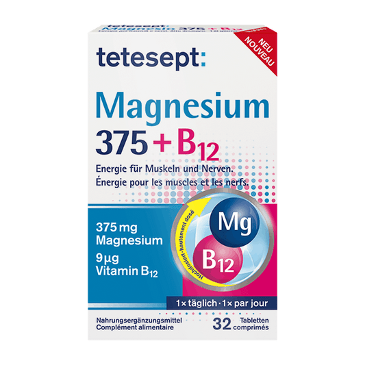 Magnesium 375 + B12 Tabletten Front – 300dpi RGB 600x600px
