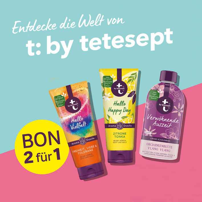 Beim Kauf von zwei t: by tetesept Produkten ist das günstigere gratis.