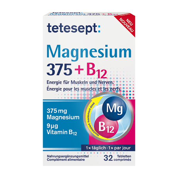 Magnesium 375 + B12 Tabletten Front – 300dpi RGB 600x600px